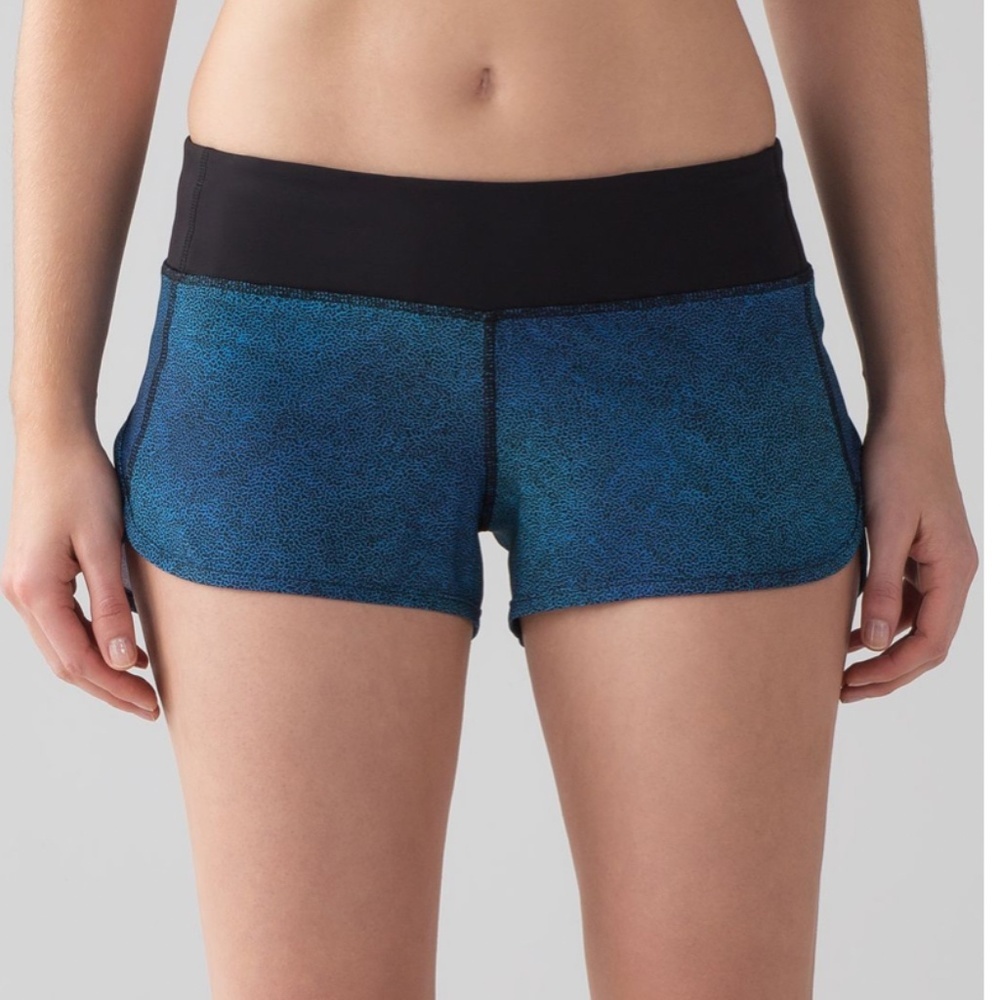 Lululemon Speed Short (4-way Stretch) Super Natural Blue Multi / Black Size 10 - Picture 2 of 12